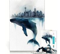 Rompecabezas de 1000 Piezas con diseño de Ballena y Paisaje Urbano para Adultos Juego para ejercitar la Mente Corte láser para un Ajuste Actividad gratificante para días lluviosos (38x52cm)