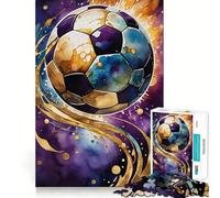 Rompecabezas de 1000 piezas con diseño de balón de fútbol en acuarela con detalles dorados para adolescentes Actividad divertida para estimular la mente de alta precisión y que proporciona un descanso