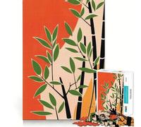 Rompecabezas de 1000 Piezas con diseño de bambú y Hojas,Estampado japonés en Madera,Corte preciso,Arte Creativo,Juego fácil,decoración navideña (38x52cm)