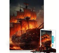 Rompecabezas de 1000 Piezas con diseño de Barco Pirata en Llamas para Adultos Juguete Inteligente y Divertido Bordes Suaves Regalo Ideal para Festivales (38x26cm)