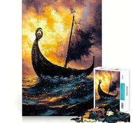 Rompecabezas de 1000 Piezas con diseño de Barco Vikingo al Atardecer Juguete Que desafía la Mente Troquelado de Alta precisión Un Reto Divertido para Pasar el Tiempo (50x75cm)
