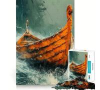 Rompecabezas de 1000 Piezas con diseño de Barco Vikingo para Adolescentes Juego de concentración Mental Corte de precisión Bordes Lisos navideño (50x75cm)