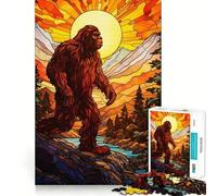Rompecabezas de 1000 Piezas con diseño de Bigfoot en vidriera,fácil de Limpiar,decoración,Juego de concentración Mental,Juego para Momentos de Tranquilidad,Regalo de cumpleaños (38x52cm)