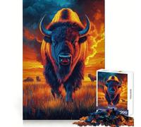 Rompecabezas de 1000 piezas con diseño de bisonte americano al atardecer para adultos Ideal para entrenar la concentración, divertirse sin estrés y encontrar piezas perfectas Regalo creativo (50x75cm)