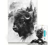 Rompecabezas de 1000 Piezas con diseño de Bisonte,Doble exposición y Luna Bordes limpios y decoración Juguete Creativo para desarrollar la Habilidad Tiempo Libre Divertido Regalo Ideal para Navidad