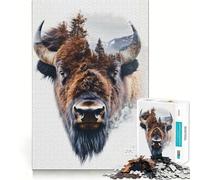 Rompecabezas de 1000 Piezas con diseño de Bisonte y Bosque,Doble exposición,articulaciones Suaves,Divertido,para desarrollar la lógica y el Pensamiento,Ideal para un rato de Ocio o como Regalo
