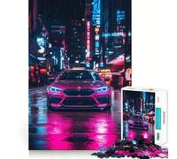 Rompecabezas de 1000 Piezas con diseño de BMW Rosa en Neon City para Adultos Juguete para ejercitar la lógica y el Ocio Bordes Lisos Regalo de Temporada (38x52cm)