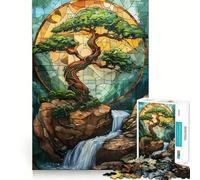 Rompecabezas de 1000 Piezas con diseño de bonsái en vidrieras artísticas,Corte preciso,Ideal para Actividades de Juego Inteligentes,Momentos de Juego tranquilos y como Regalo de cumpleaños 38x52cm