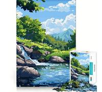 Rompecabezas de 1000 Piezas con diseño de Bosque y río,Estilo Pixel Art Zen,Ajuste, Arte,Juego de Habilidad para Pensar,Tiempo de Descanso,Juego, (38x26cm)