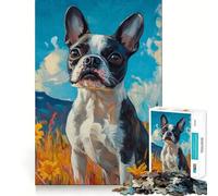 Rompecabezas de 1000 Piezas con diseño de Boston Terrier en un Paisaje Floral Decoración de fácil instalación Juego para ejercitar la Mente Regalo Ideal para Momentos de Tranquilidad Regalo Arte