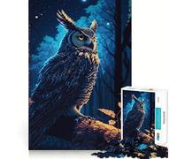 Rompecabezas de 1000 Piezas con diseño de búho en el Bosque Nocturno para Adultos Juguete Inteligente para el hogar Decoración de Pared con Corte preciso (38x26cm)