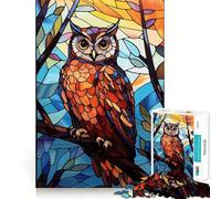 Rompecabezas de 1000 Piezas con diseño de búho en vitral para Adultos Juguete Que desafía la Mente Espacio para Relajarse Pieza de colección de Arte (50x75cm)