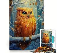 Rompecabezas de 1000 Piezas con diseño de búho Naranja en un Bosque Invernal para Adolescentes Rompecabezas con Efecto Lifting y luz Relajante Ideal para armar (50x75cm)