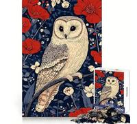 Rompecabezas de 1000 Piezas con diseño de búho posado Entre Flores Rojas para Adultos Ideal para Mejorar la Memoria, Relajarse y divertirse Corte Firme Fiestas (50x75cm)