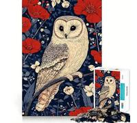 Rompecabezas de 1000 Piezas con diseño de búho posado Entre Flores Rojas para Adultos Ideal para Mejorar la Memoria, Relajarse y divertirse Corte Firme Fiestas (50x75cm)