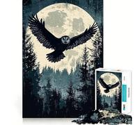 Rompecabezas de 1000 piezas con diseño de búho volando en un bosque iluminado por la luna, ideal para adultos Juguete para ejercitar la mente Juego de interior Pieza de arte de corte preciso (50x75cm)