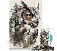 Rompecabezas de 1000 Piezas con diseño de búho y Doble exposición para Adolescentes Juguete Educativo para Toda la Familia Corte de Calidad Regalo Elegante (38x52cm)