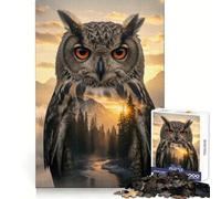Rompecabezas de 1000 Piezas con diseño de búho y Paisaje de montaña, Doble exposición, para Adultos Juego Inteligente de Rompecabezas Divertido Montaje de imágenes Regalo de Temporada (38x52cm)