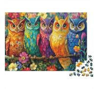 Rompecabezas de 1000 Piezas con diseño de búhos Coloridos: Tres búhos Coloridos en una Rama. Juego Educativo para Adultos. desafiante.para cumpleaños de. 38 x 26 cm