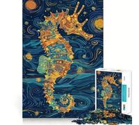 Rompecabezas de 1000 Piezas con diseño de Caballito de mar en la Noche Estrellada para Adolescentes Juguete de lógica, Sencillo y Divertido Bordes Suaves Regalo Elegante (38x52cm)