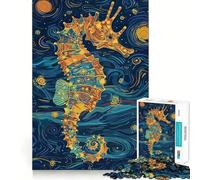 Rompecabezas de 1000 Piezas con diseño de Caballito de mar en la Noche Estrellada para Adultos Juguete Inteligente y Divertido Bordes Suaves Regalo Ideal para Festivales (38x26cm)