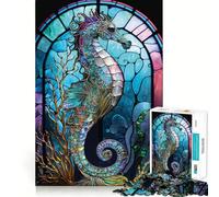 Rompecabezas de 1000 Piezas con diseño de Caballito de mar en vitral para Adolescentes Juguete para ejercitar la Mente, Relajante (38x26cm)