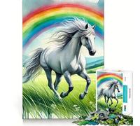 Rompecabezas de 1000 piezas con diseño de caballo blanco corriendo a través de un arcoíris Juguete creativo con componentes resistentes y de corte limpio Ideal para llevar de viaje Juego mental Regalo