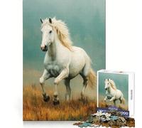 Rompecabezas de 1000 Piezas con diseño de Caballo Blanco galopando en un Campo, para Adultos Ideal para ejercitar la Mente, Relajarse y divertirse Bordes Uniformes Un Regalo Original (38x26cm)