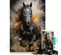 Rompecabezas de 1000 Piezas con diseño de Caballo Negro al Galope,Juego de Bordes, Juguete para Entrenar la Mente,Juego Lento y Divertido,Regalo de cumpleaños 50x75cm