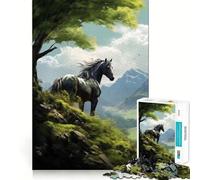 Rompecabezas de 1000 Piezas con diseño de Caballo Negro Salvaje Ejercicio Mental Divertido Piezas de Ajuste preciso Una Forma entretenida de Pasar el Tiempo Libre (50x75cm)