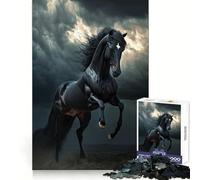Rompecabezas de 1000 Piezas con diseño de Caballo Salvaje Negro en Medio de una tormenta, Ideal para Adultos, Entrenamiento Mental, relajación y diversión Corte láser Navidad (38x26cm)