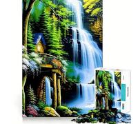 Rompecabezas de 1000 Piezas con diseño de cabaña y Cascada para Adultos Juego de Habilidad Mental Corte láser para un Ajuste Actividad gratificante para días lluviosos (38x52cm)