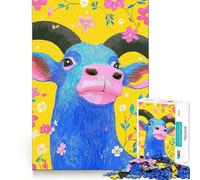 Rompecabezas de 1000 Piezas con diseño de Cabra Vibrante y Fondo Floral para Adolescentes Juego Que estimula el Cerebro Encaje Huecos Actividad Relajante para Grupos en Interiores 50x75cm