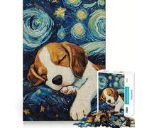 Rompecabezas de 1000 Piezas con diseño de Cachorro Beagle en la Noche Estrellada Bordes Juego Inteligente Desafío Divertido Juego Lento Divertido Regalo de cumpleaños (50x75cm)