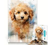 Rompecabezas de 1000 Piezas con diseño de Cachorro de caniche en Acuarela para Adolescentes Rompecabezas con Efecto de Memoria, luz Relajante y diseño de Imagen (38x52cm)