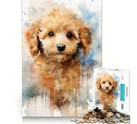 Rompecabezas de 1000 Piezas con diseño de Cachorro de caniche en Acuarela para Adultos, Juguete para ejercitar la Mente, Alivio del estrés, decoración de Pared con Bordes definidos (38x26cm)