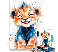 Rompecabezas de 1000 Piezas con diseño de Cachorro de león Sonriente en Acuarela Juego de Memoria Mental Cierre Seguro Sin Piezas Sueltas Ideal para Viajar Juego para ejercitar la Mente Regalo