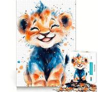 Rompecabezas de 1000 Piezas con diseño de Cachorro de león Sonriente en Acuarela Juego Mental Divertido con tecnología Avanzada de Corte láser Un desafío entretenido para Pasar el Tiempo (38x52cm)