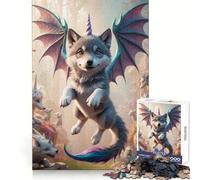 Rompecabezas de 1000 Piezas con diseño de Cachorro de Lobo Unicornio con alas de dragón para Adolescentes Ideal para Practicar el razonamiento Relajarse y divertirse Bordes Regalo