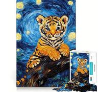 Rompecabezas de 1000 Piezas con diseño de Cachorro de Tigre en la Noche Estrellada para Adolescentes Juego de ingenio, Tiempo de Paz, 38x26cm