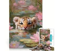 Rompecabezas de 1000 Piezas con diseño de Cachorro de Tigre Entre nenúfares para Adolescentes Ideal para desarrollar la Memoria y Jugar en Interiores Diseño de Corte Fino Elige tu Deseo de Papá Noel