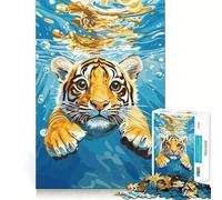 Rompecabezas de 1000 Piezas con diseño de Cachorro de Tigre Nadando bajo el Agua para Adultos Juguete para la Mente, Juego Relajante, Bordes precisos, Regalo conmovedor 50x75cm