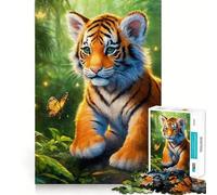 Rompecabezas de 1000 Piezas con diseño de Cachorro de Tigre y Mariposa para Adolescentes Juguete Que desafía la Mente Pasatiempo Relajante Corte preciso Un Regalo Encantador 38x26cm