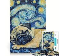 Rompecabezas de 1000 Piezas con diseño de Cachorro Pug durmiendo de Noche para Adolescentes Ideal para estimular la Memoria, Jugar y Relajarse Bordes Ajustados Regalo Premium (38x26cm)