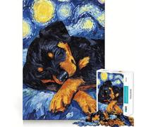 Rompecabezas de 1000 Piezas con diseño de Cachorro Rottweiler durmiendo en una Noche Estrellada para Adultos Juguete de lógica Fina para el Tiempo Libre Arte de Bordes limpios y Coleccionable