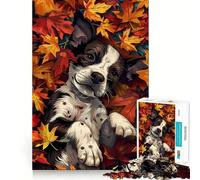 Rompecabezas de 1000 Piezas con diseño de Cachorro y Hojas de otoño para Adolescentes Juego Mental Juguete para el hogar Corte preciso (38x26cm)