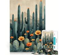 Rompecabezas de 1000 Piezas con diseño de Cactus Vintage para Adolescentes,Juego de concentración Mental,Corte de precisión,Bordes Lisos,Ideal para Rellenar Calcetines navideños (38x52cm)