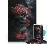 Rompecabezas de 1000 Piezas con diseño de Calavera, Rosas y Humo para Adultos Juguete de lógica Pura, Relajante y Divertido Corte preciso Regalo increíble 38x52cm