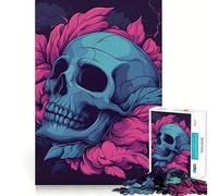 Rompecabezas de 1000 Piezas con diseño de Calavera y Flores para Adultos Juguete de lógica Mental para aliviar la tensión Corte Firme 50x75cm