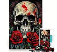 Rompecabezas de 1000 Piezas con diseño de Calavera y Rosas para Adolescentes Juguete para aliviar el estrés Diseño artístico y fácil de Usar 38x52cm